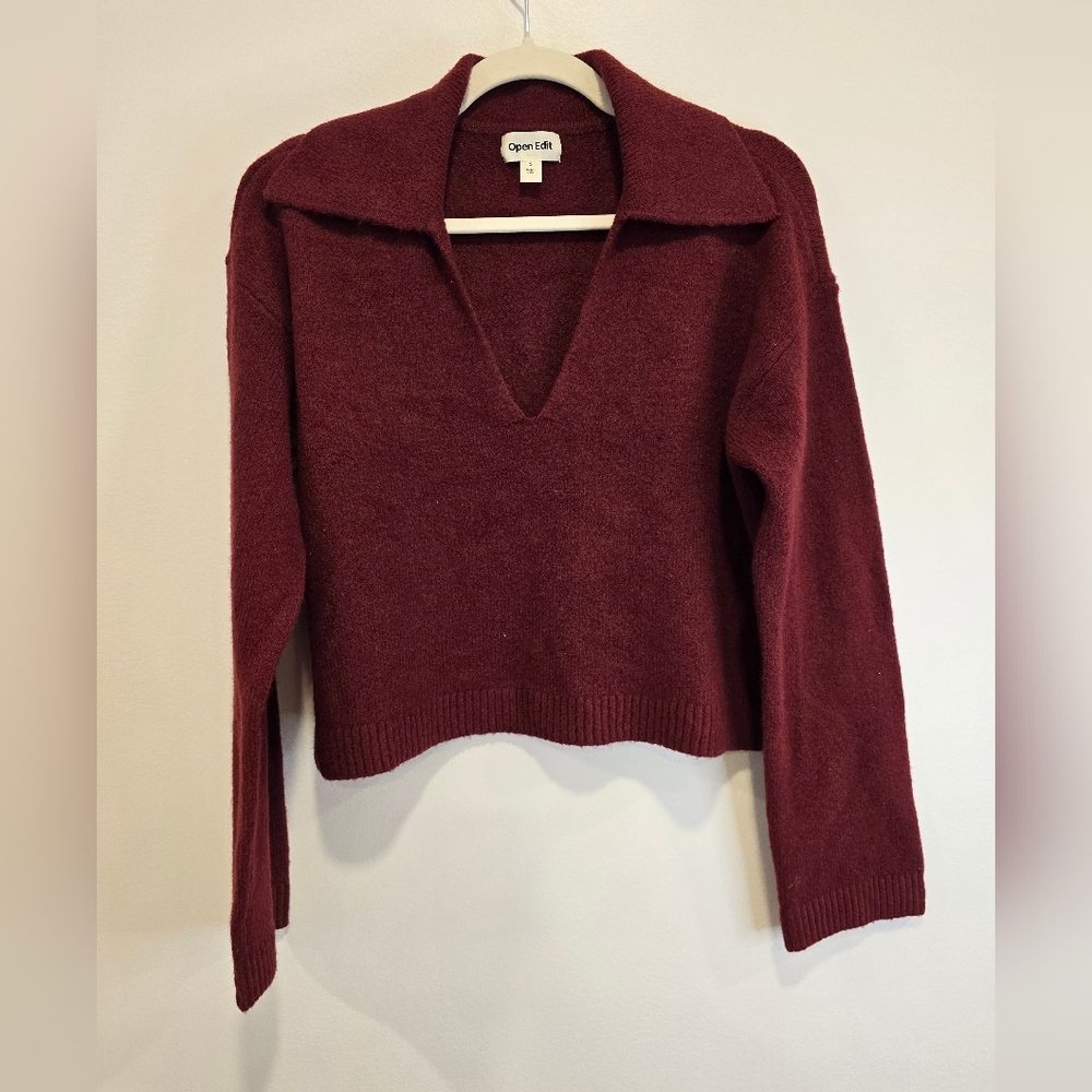 Open Edit Women's V-Neck Sweater in Burgundy Size Small, Nwot